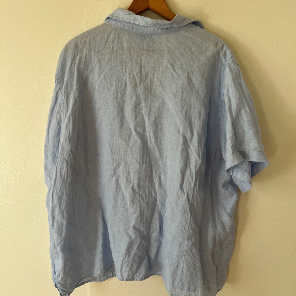 Lands End Womens 3X 24W-26W Light Blue‎ Linen Short Sleeve Button Down Shirt - Picture 11 of 16